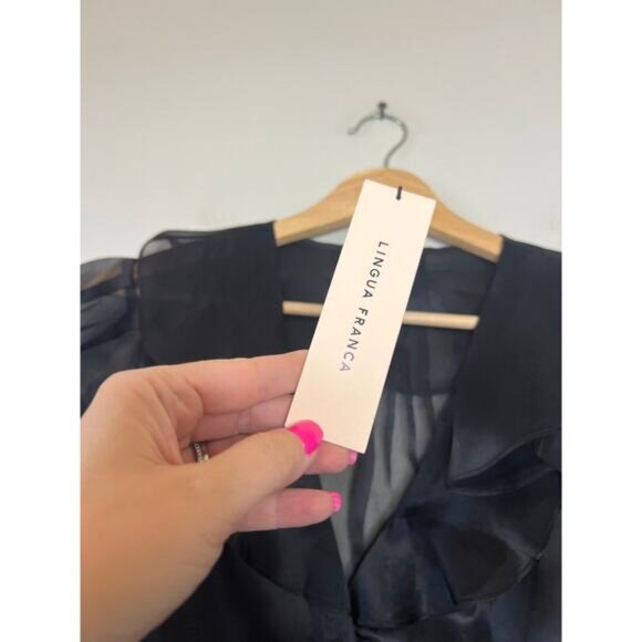 NWT Lingua Franca Sheer Ruffle Edges Short Sleeve Odette Top Black Size: Large - Picture 4 of 7